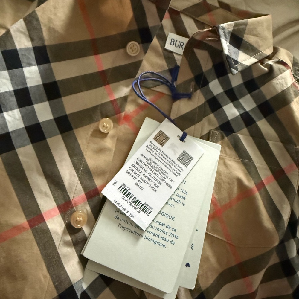 Burberry Beige and Black Plaid Shirt